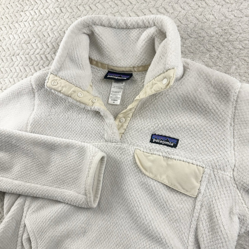 Patagonia Women Re-Tool Snap T Fleece Pullover Medium‎ Off White Beige PolarTec